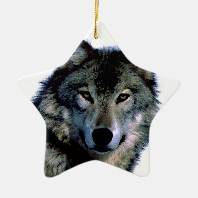 Wolf Ceramic Tree Decoration (Front)