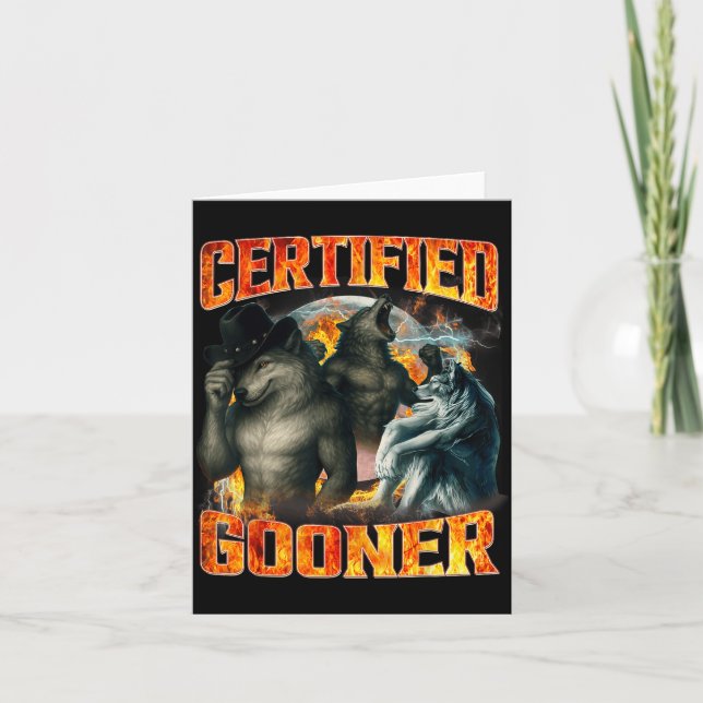 Wolf Certified Gooner Funny Bootleg Meme Dad Papa  Card (Front)