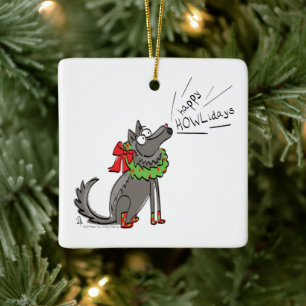 Wolf Christmas Funny Cute Kids Ceramic Ornament