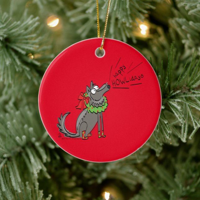 Wolf Christmas Funny Cute Kids Ceramic Tree Decoration (Tree)