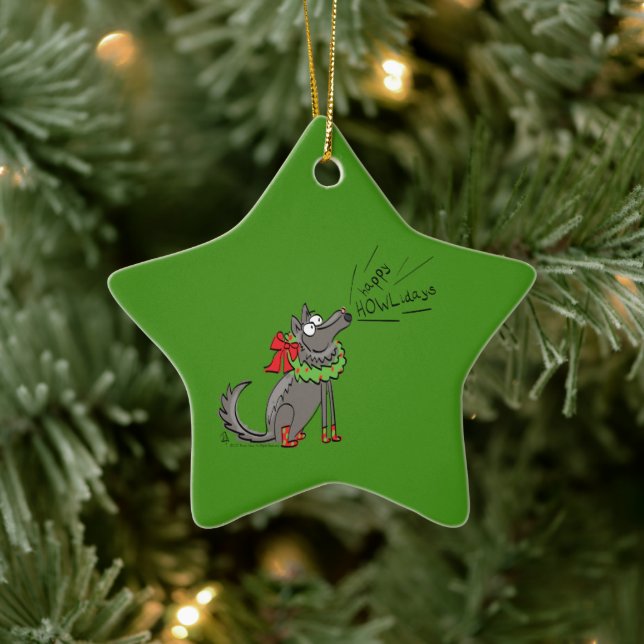 Wolf Christmas Funny Cute Kids Ceramic Tree Decoration (Tree)