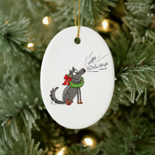 Wolf Christmas Funny Cute Kids Ceramic Tree Decoration