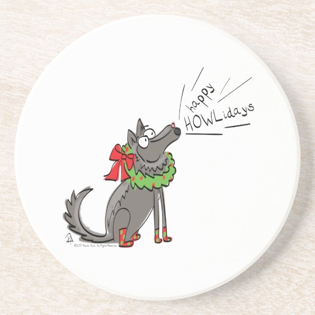Wolf Christmas Funny Cute Kids Coaster (Front)