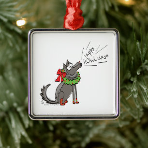 Wolf Christmas Funny Cute Kids Metal Tree Decoration