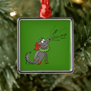 Wolf Christmas Funny Cute Kids Metal Tree Decoration