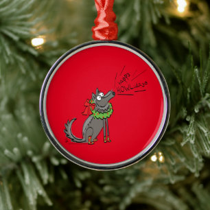 Wolf Christmas Funny Cute Kids Metal Tree Decoration