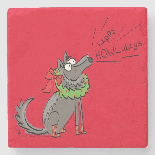 Wolf Christmas Funny Cute Kids Stone Coaster (Front)