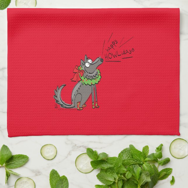 Wolf Christmas Funny Kids Cute Tea Towel (Folded)