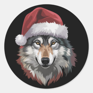 Wolf Christmas Funny Xmas Gift Animal Lovers  Classic Round Sticker