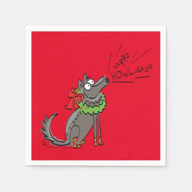 Wolf Christmas Happy Howlidays Funny Napkin (Front)