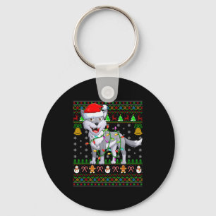 Wolf Christmas Lights Funny Santa Ugly Sweaters Cu Key Ring