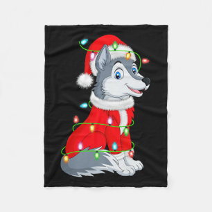 Wolf Christmas Lights Santa Costume Cute Animal Xm Fleece Blanket