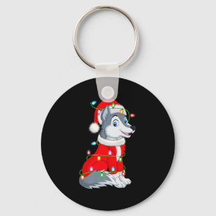 Wolf Christmas Lights Santa Costume Cute Animal Xm Key Ring