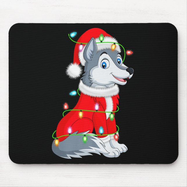 Wolf Christmas Lights Santa Costume Cute Animal Xm Mouse Pad (Front)