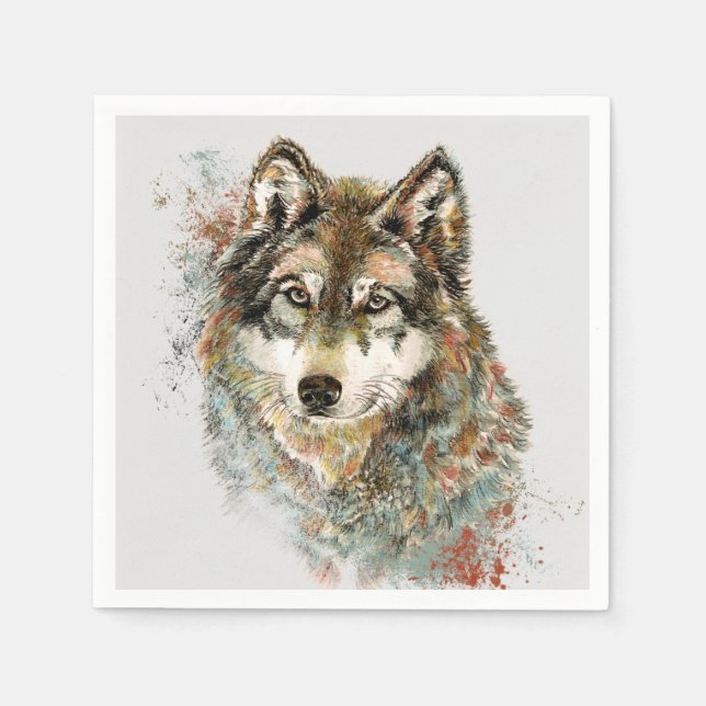 Wolf Code Inspirational Watercolor Wildlife animal Napkin (Front)