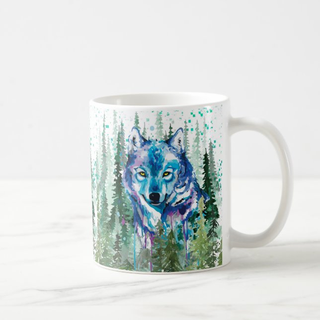 Wolf Coffee Mug | Colourful Watercolor Wolf  (Right)