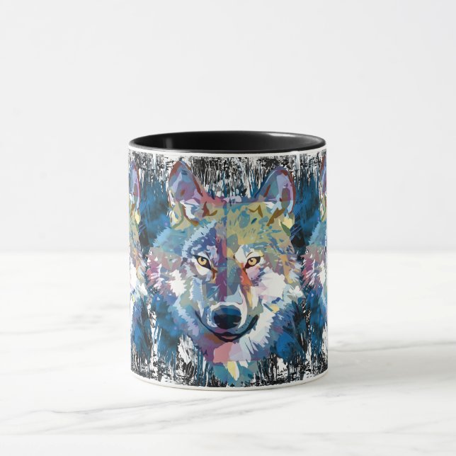 Wolf Coffee Mug - Retro Wolf Polygon (Center)