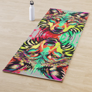 Wolf - Colorful Wolf Drawing - Wolf Yoga Mat