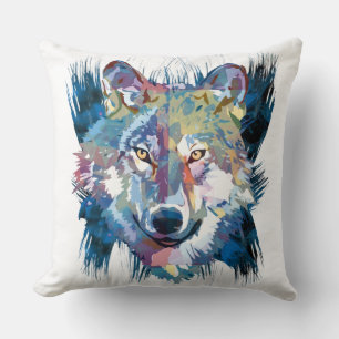 Wolf Colourful Wolf Drawing Abstract Painting Cushion
