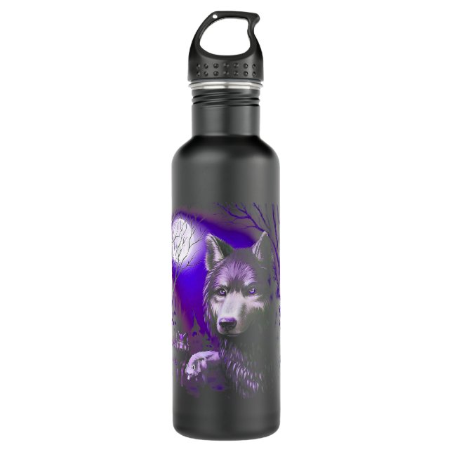 Wolf Cool Wolves Forest Tree Moon 710 Ml Water Bottle (Front)
