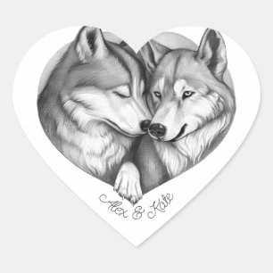 Wolf Couple Heart Sticker