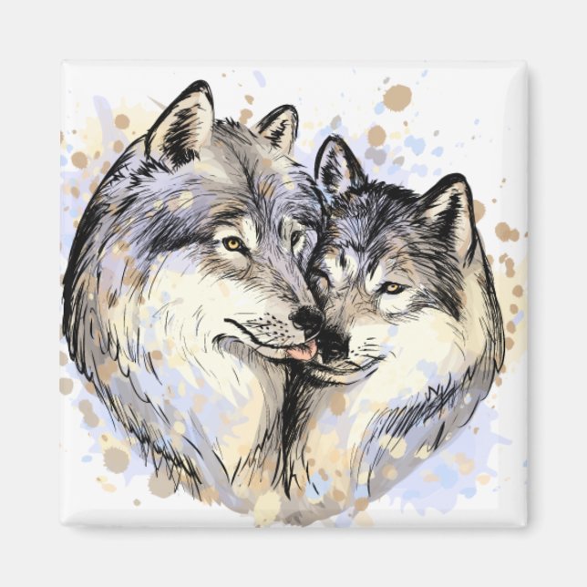 wolf couple magnet (Front)