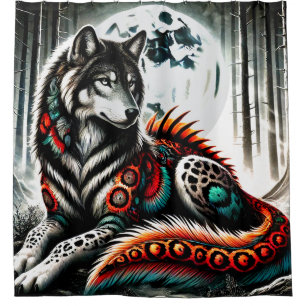 Wolf Creature Surreal Moonlit Striking Portrait Shower Curtain