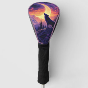 Wolf Crescent Moon Lavender Sunset Golf Head Cover