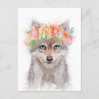 Wolf Cub Flower Crown Portrait Postcard