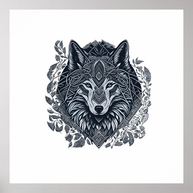 Wolf Cubism Tribal Art  Poster (Front)