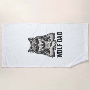 Wolf Dad Vintage Engraving Vector T-Shirt Design_1 Beach Towel