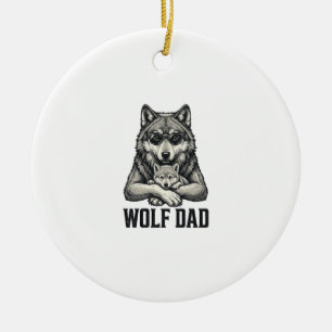 Wolf Dad Vintage Engraving Vector T-Shirt Design_1 Ceramic Tree Decoration