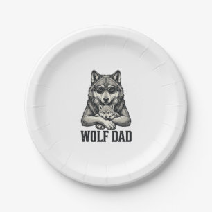 Wolf Dad Vintage Engraving Vector T-Shirt Design_1 Paper Plate