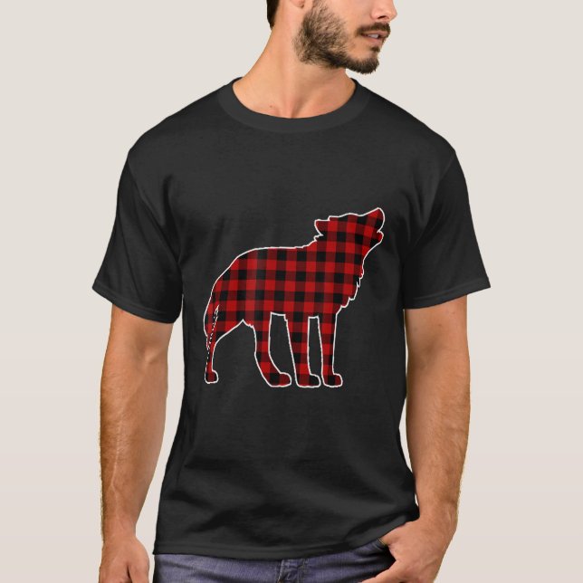 Wolf Dog Christmas Shirt Dog Buffalo Plaid T-Shirt (Front)