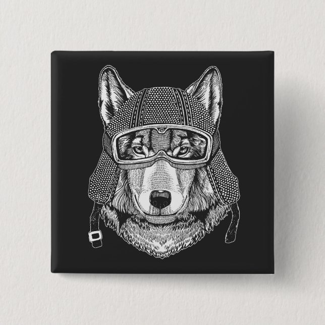 Wolf Dog Motorcycle Rider 15 Cm Square Badge (Front)