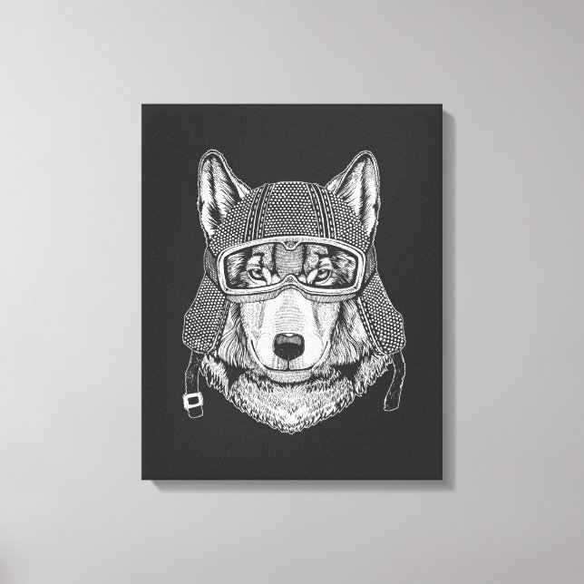 Wolf Dog Motorcycle Rider Canvas Print (Front)