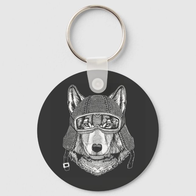 Wolf Dog Motorcycle Rider Key Ring (Front)