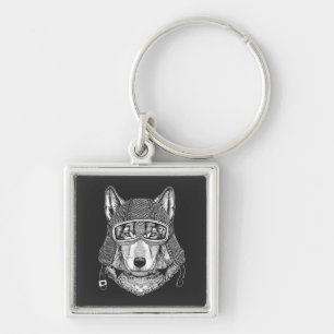 Wolf Dog Motorcycle Rider Key Ring