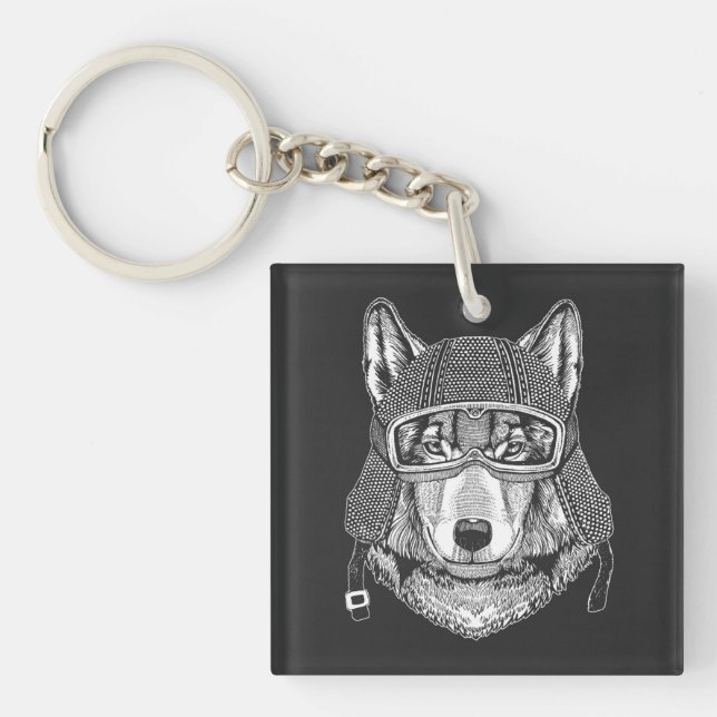 Wolf Dog Motorcycle Rider Key Ring (Front)