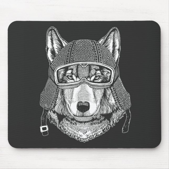 Wolf Dog Motorcycle Rider Mouse Pad (Front)