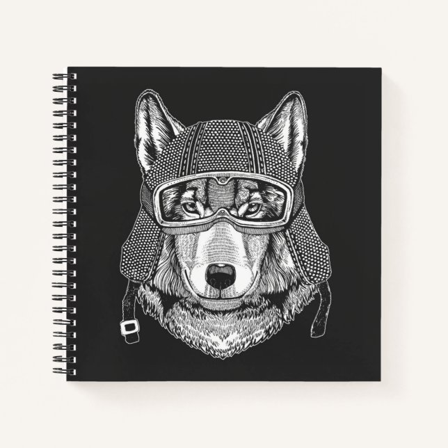 Wolf Dog Motorcycle Rider Notebook (Front)