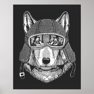 Wolf Dog Motorcycle Rider Poster
