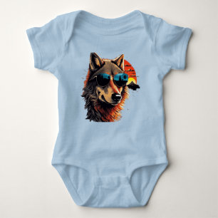 Wolf dog with sunglasses in the sunset gift ideas baby bodysuit