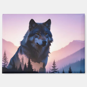 Wolf Double Exposure Animal Nature Wilderness Wild Magnet