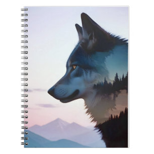 Wolf Double Exposure Animal Nature Wilderness Wild Notebook