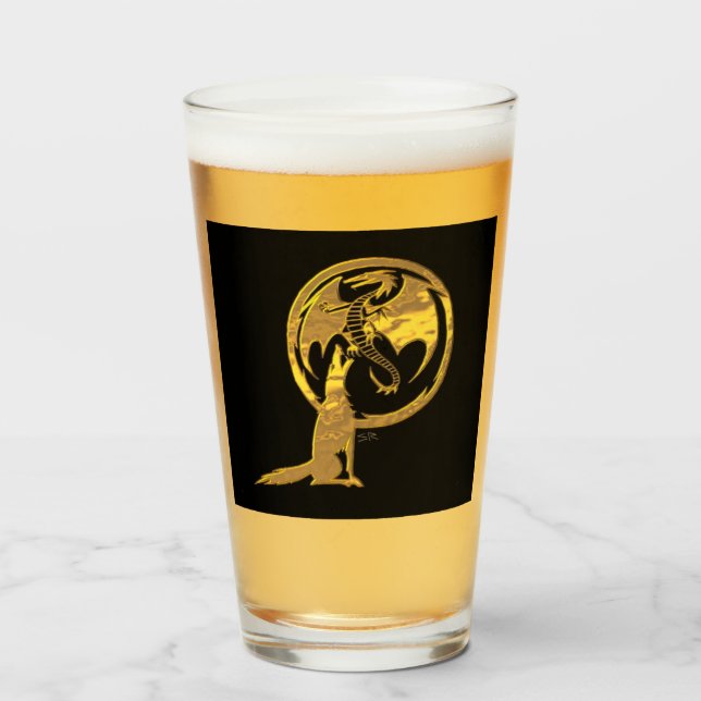 Wolf & Dragon gold black glass tumbler (Front Filled)