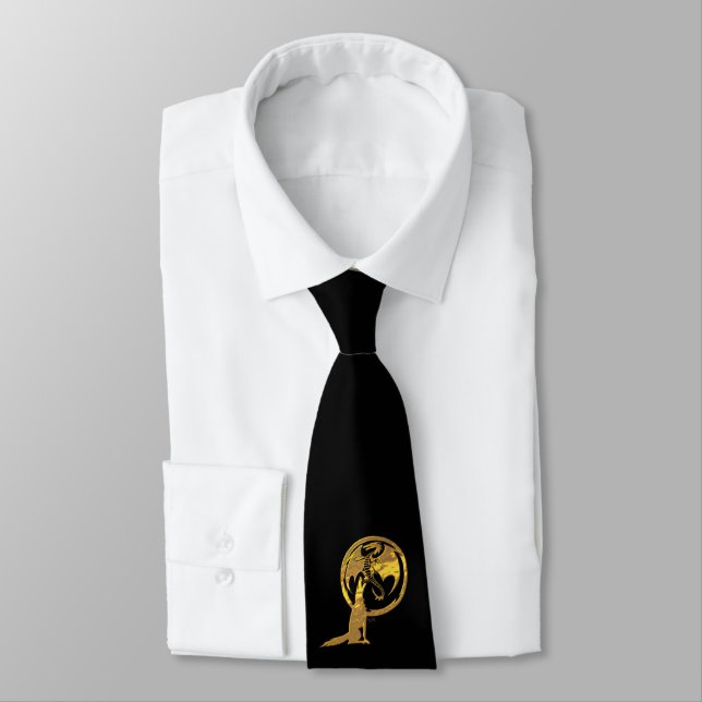Wolf & Dragon gold black necktie (Tied)