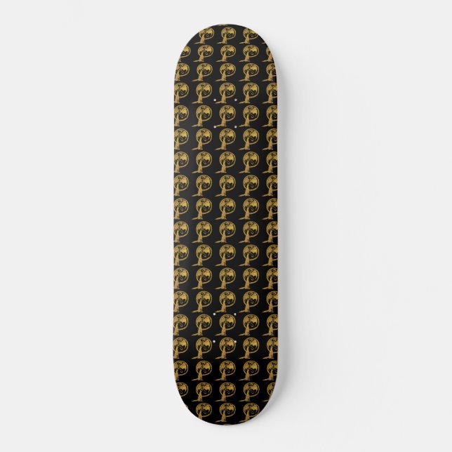 Wolf & Dragon gold black skateboard (Front)