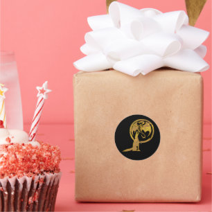 Wolf & Dragon gold round black stickers