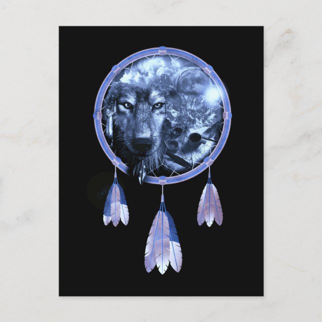 Wolf Dreamcatcher Moon Native American Wolves Postcard (Front)